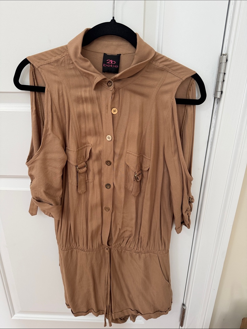 2B Bebe Tan Utility Short Sleeve Romper